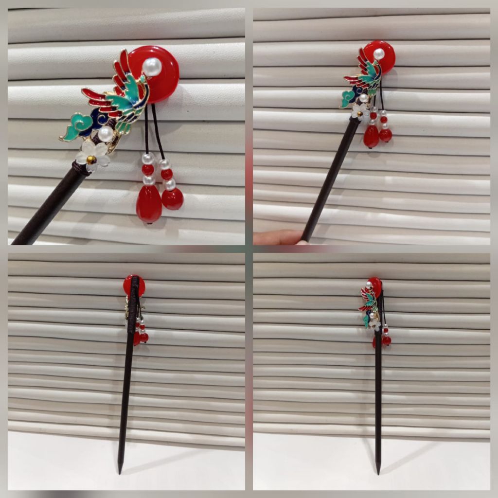 cucuk konde cina modern bulat merak merah untuk sanggul / aksesoris rambut / aksesoris sanggul / cuc