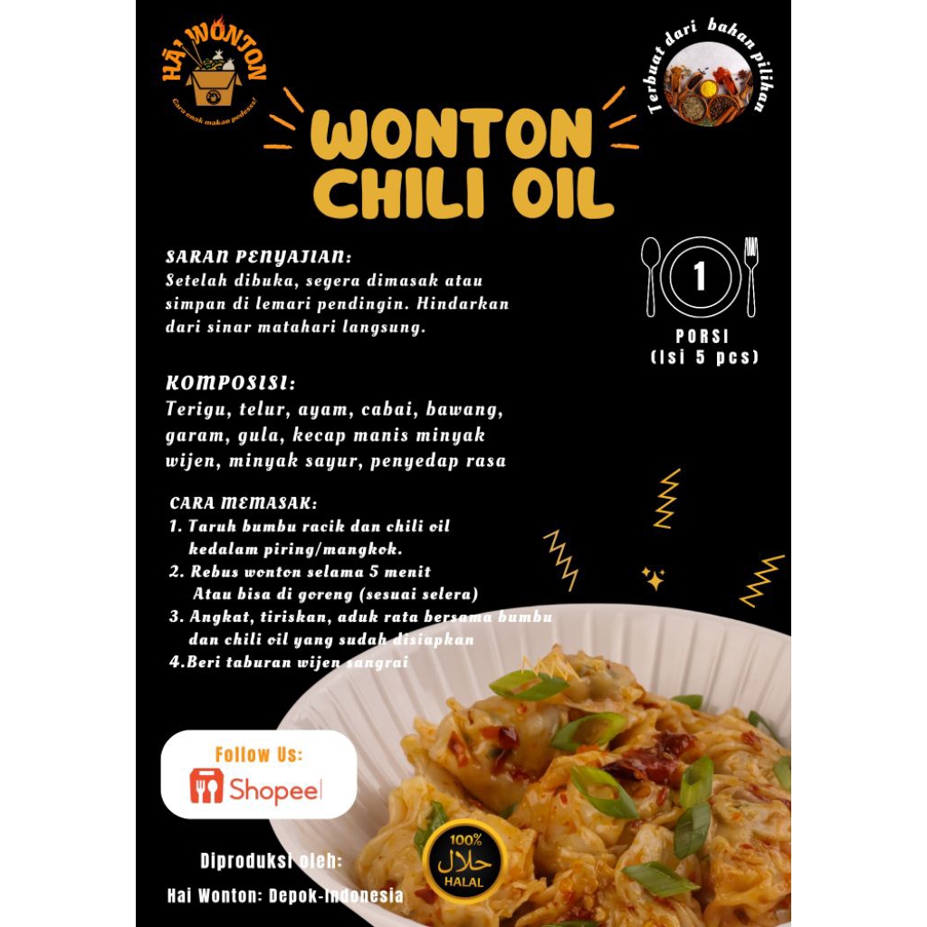 

Wonton Ayam Saus Chili Oil Pedas Gurih – 1 porsi Isi 5 pcs