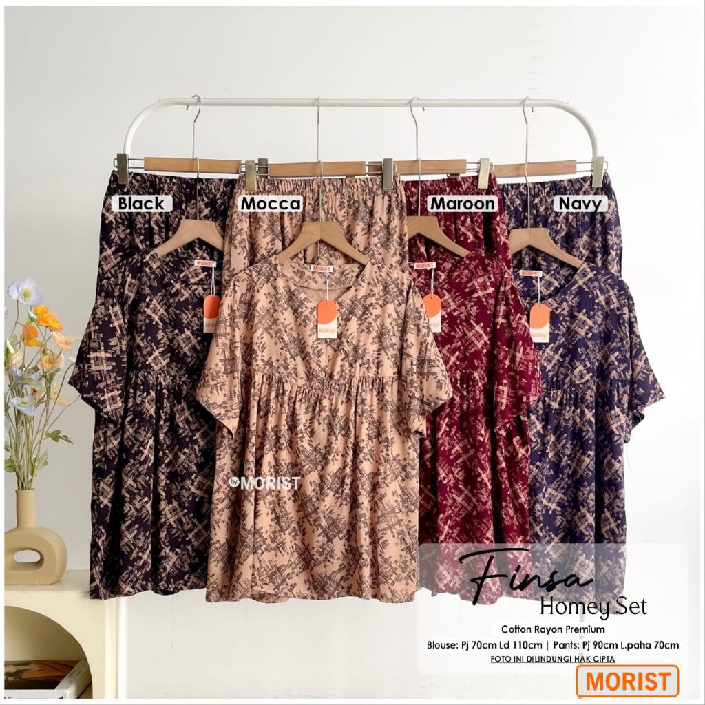 Finsa Homey Set Setelan Oneset Pendek Premium Catton Rayon Original Ori Morist Berlabel