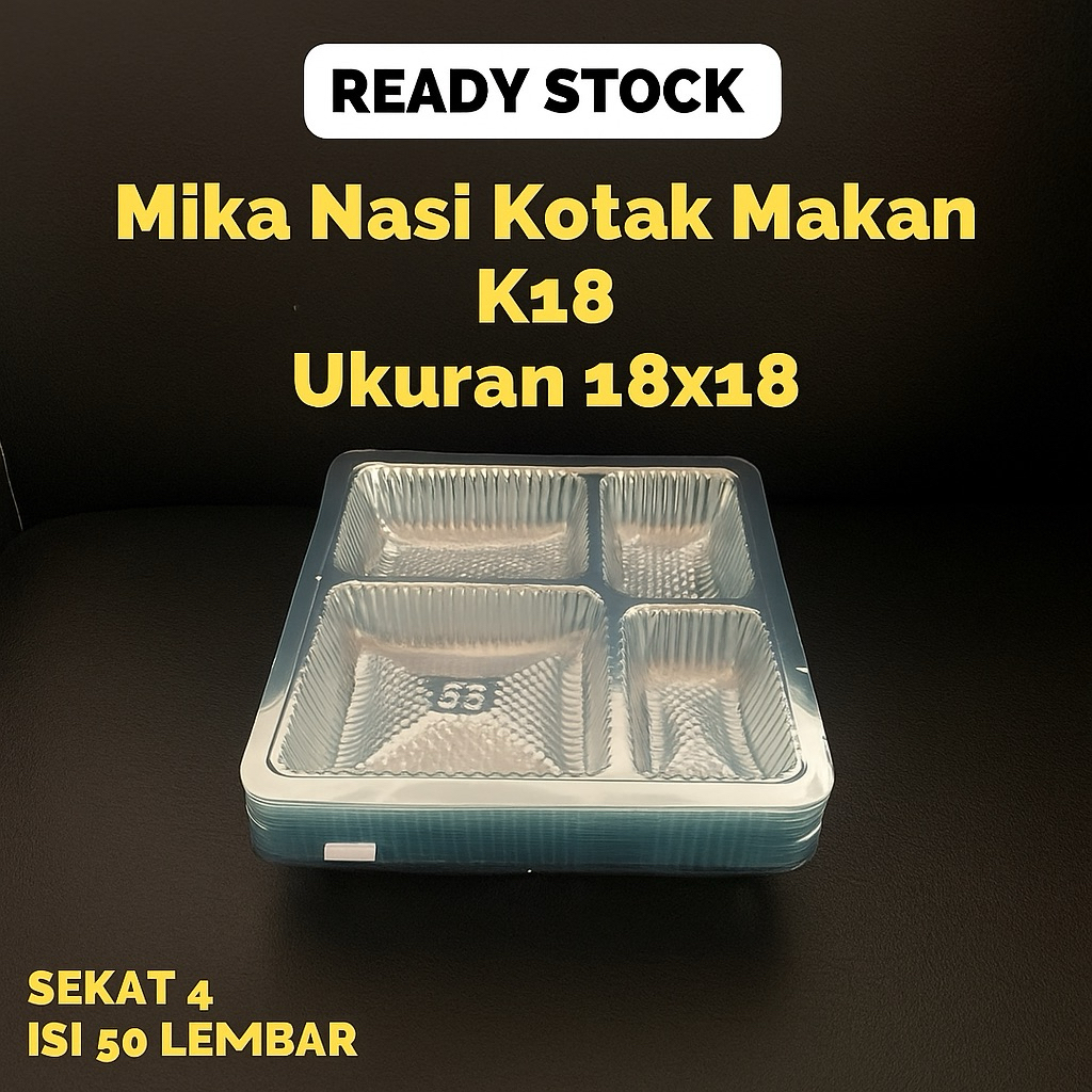 

isi 50 Mika Sekat 4 Ukuran 18cm x 18cm untuk Dus Kotak Makan R8