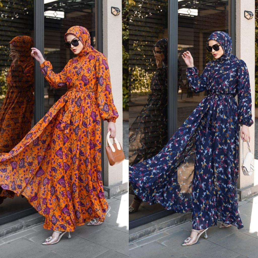 Loli setcel kulot originl braded set celana kulot dan pasmina bahan ceruti babydoll motif gamis set 