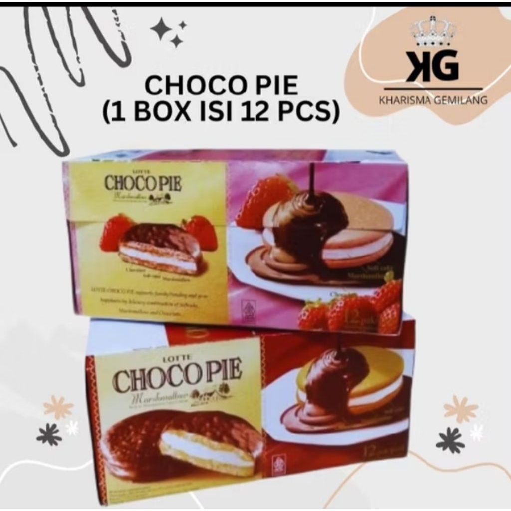 

CHOCOPIE 1 BOX ISI 12 PCS SNACK COKELAT STEROWBERY LOTTE CHOCOPIE MARSHMALLOW KOTAK