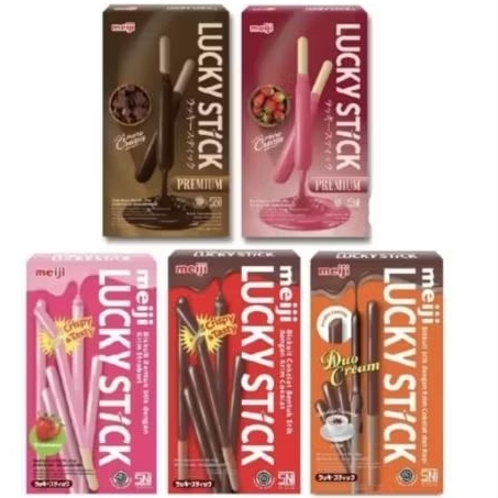 

Meiji Lucky Stick biskuit stik premium rasa COKLAT / STRAWBERRY / COFFEE