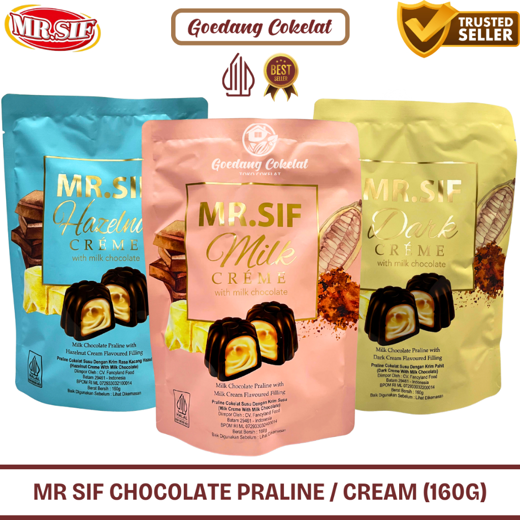 

MR.SIF Praline Chocolate Hazelnut Milk Dark Chocolate Creme Coklat Praline 160g