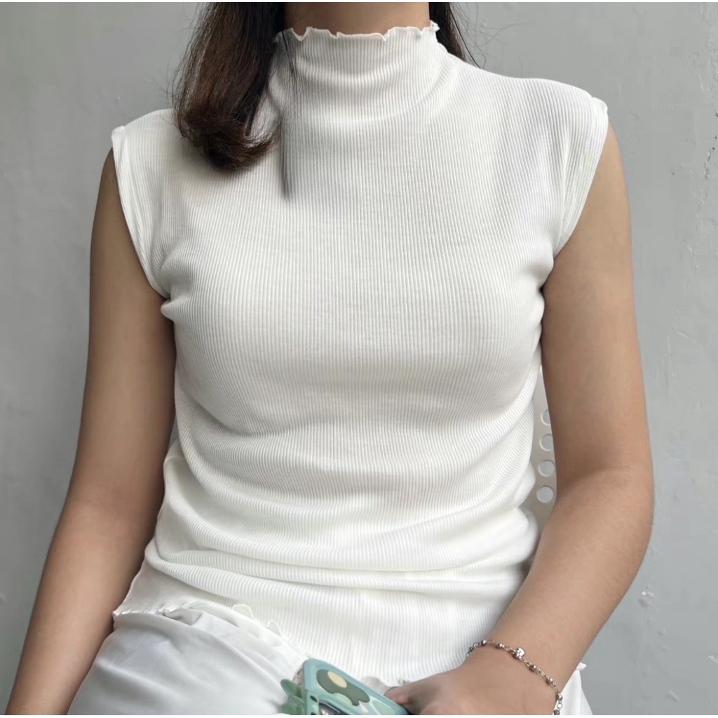 Inner Tanpa Lengan Knit Rib Kriwil / Manset tanpa lengan / Tanktop Rajut Wanita