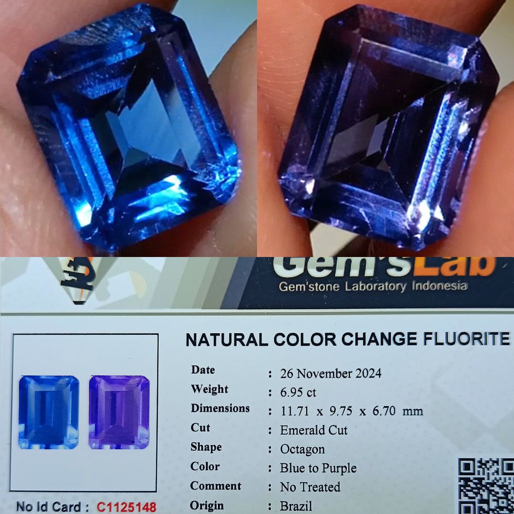 NATURAL BATU COLOR CHANGE FLUORITE BRAZIL BLUE PURPLE GLI LAB