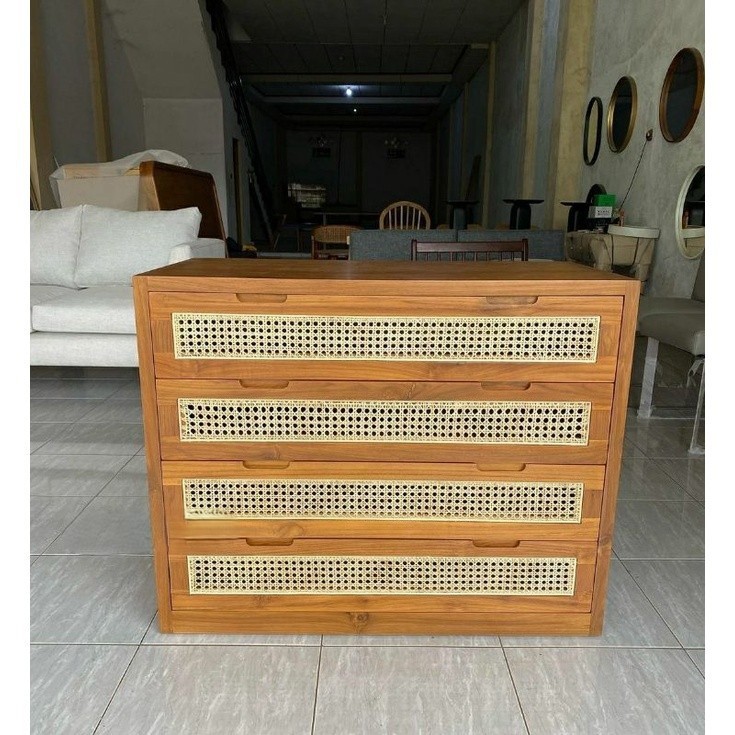 BUFET TV RETRO ROTAN MINIMALIS CABINET LACI 4 SCANDINAVIA PAJANGAN RUANG TAMU SERBAGUNA BAHAN KAYU J