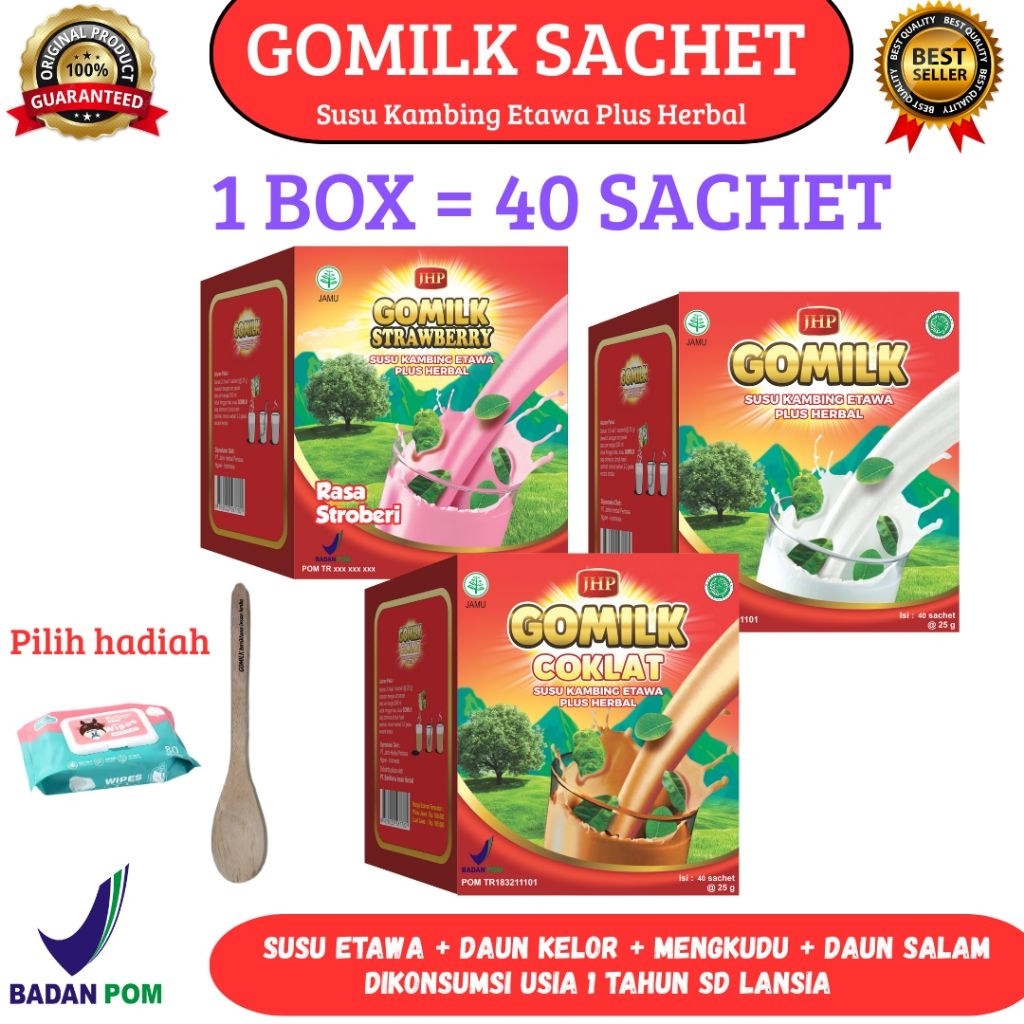 

GOMILK 1kg 40 SACHET – Susu Kambing Etawa Plus Herbal Kolesterol, Asam Urat, Tulang Kuat, Maag