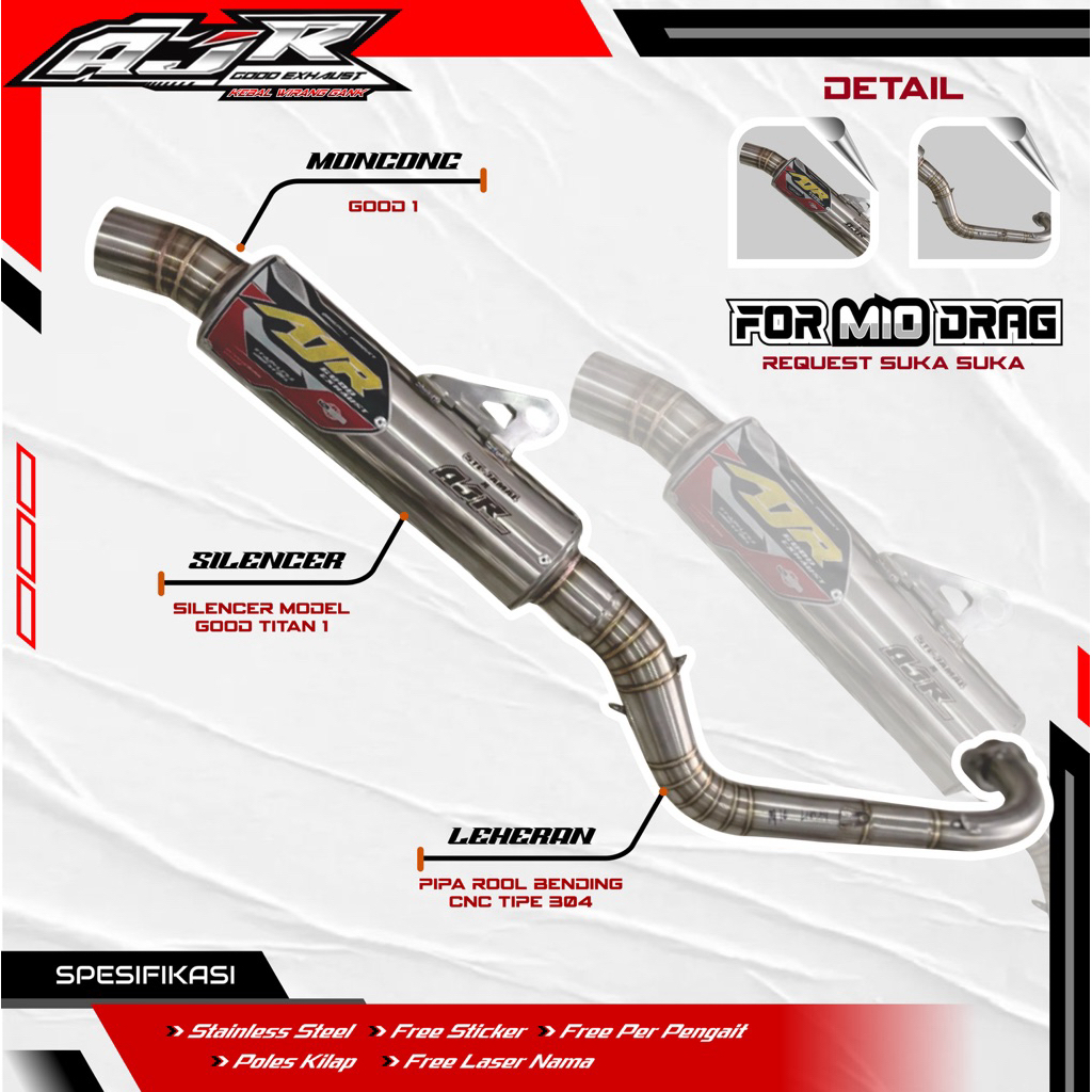 KNALPOT DRAG BALAP all metik  std-200cc original AJR GOOD EXHAUST