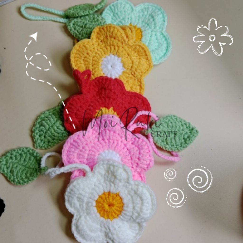 Flower Pouch Rajut, Bagcharm Bunga Rajut, Gantungan Tas Bunga Rajut