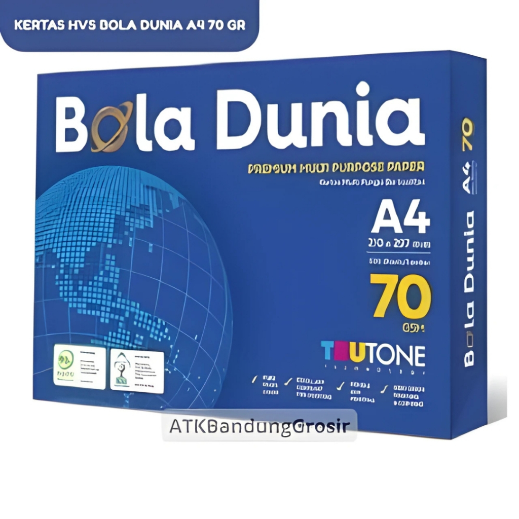 

Kertas HVS Bola Dunia A4 70 GSM Polos Multifungsi Kertas Fotokopi 500 Lembar - RIM