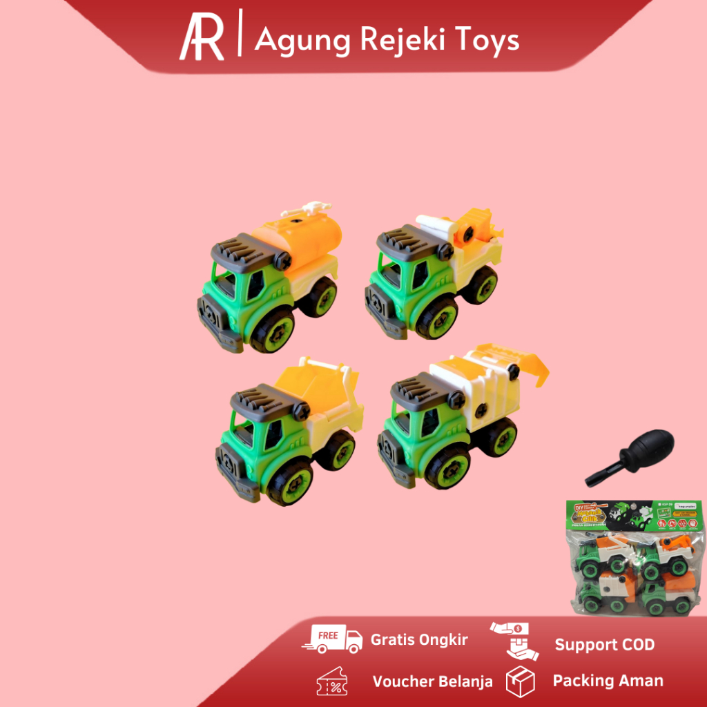 Mainan Anak DIY Set Truk Kebersihan Bongkar Pasang Edukatif KGP 09/Miniatur Mobil Mobilan Sampah KGP
