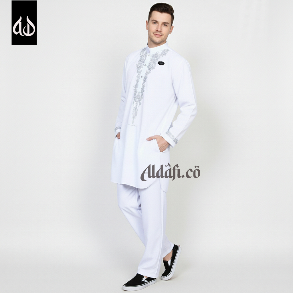 Setelan Gamis Pakistan Pria Polos Katun Adem Baju Koko Celana Panjang Hitam
