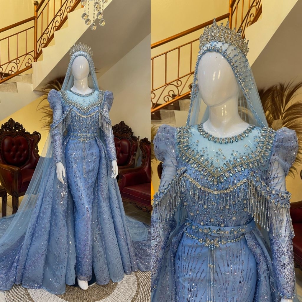 Gaun pengantin slim premium || gaun pengantin slim full Payet  || gaun pengantin slim ekor || gaun s