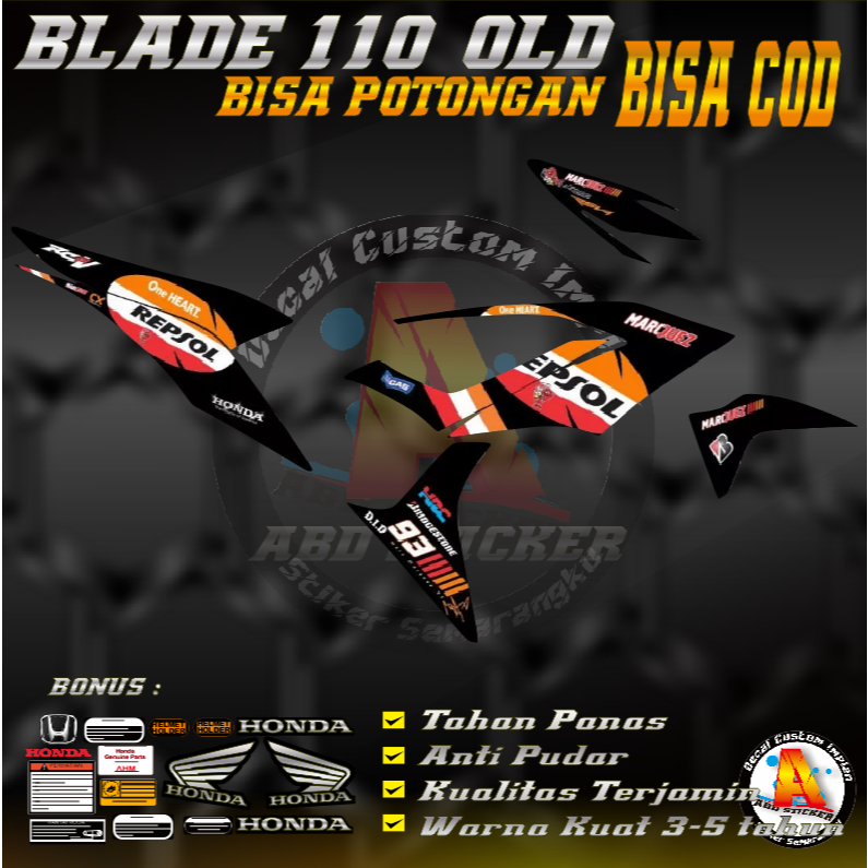 Stiker Decal Motor Honda BLADE 110 OLD - Decal Stiker BLADE 110 OLD Anti Luntur |KODE A252