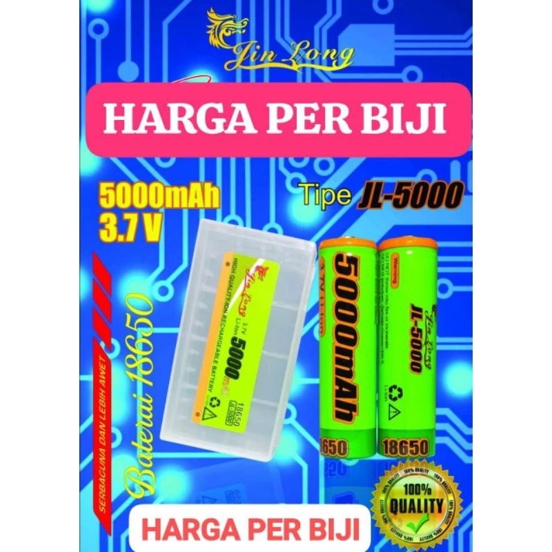 Baterai cas (1 pc) JIN LONG 18650 3,7v JL 5000mAh batre batrai cus charger Rechargeable Baterai sent