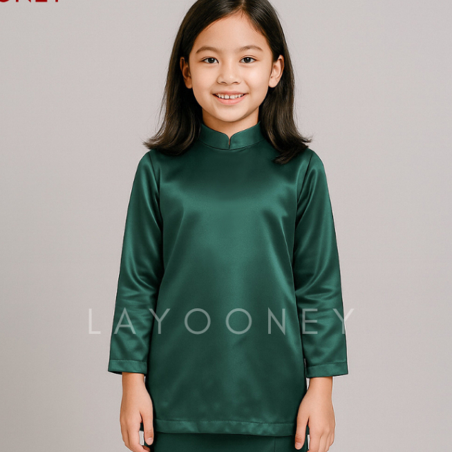 LINK ATASAN BAJU KURUNG ANAK HIJAU BOTOL SATIN