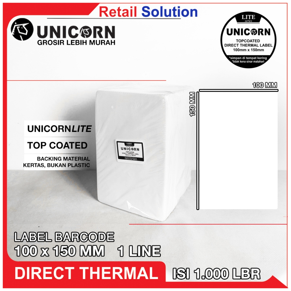 

Label Thermal Resi Stiker 100x150 mm / 100 x 150 mm / 100x150mm Lipat isi 1000 lembar