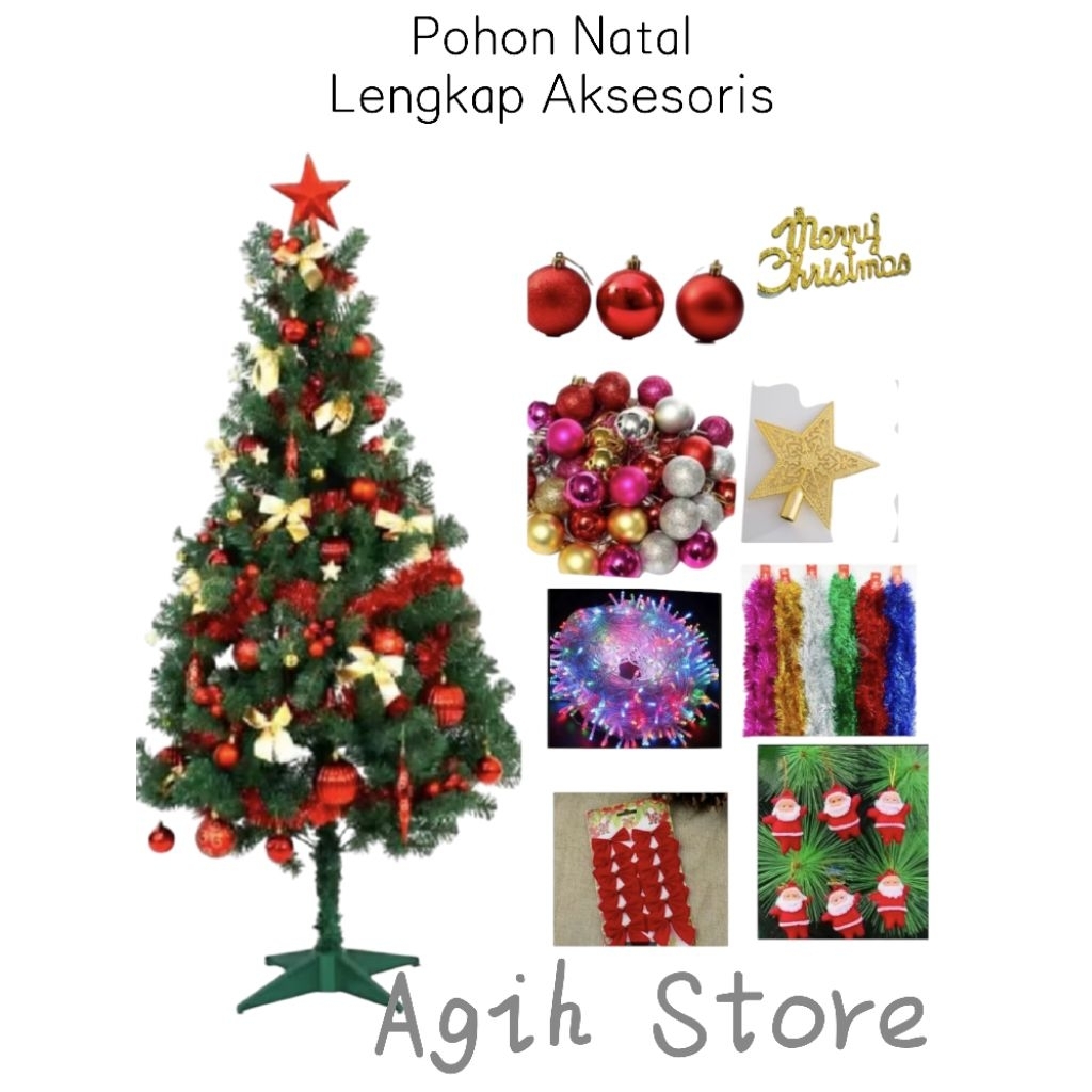 Pohon Natal 150 Cm & 120 Cm Lengkap Hiasan+Lampu/Dekorasi Hari Raya Natal