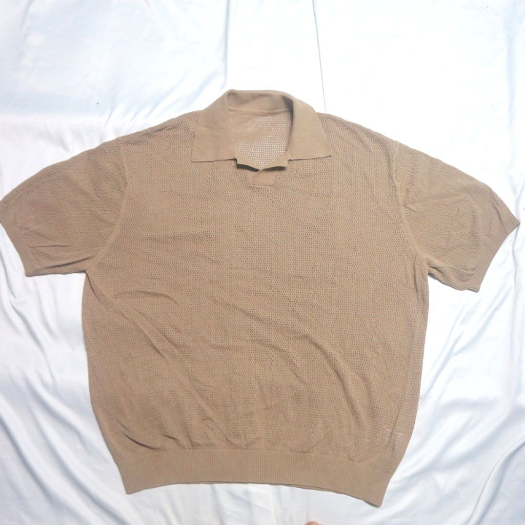 LAFUDGE OUR MEN Open Collar Short Shirt Punching L XL Oversized Kerah Jaring Pendek Coklat Caramel K