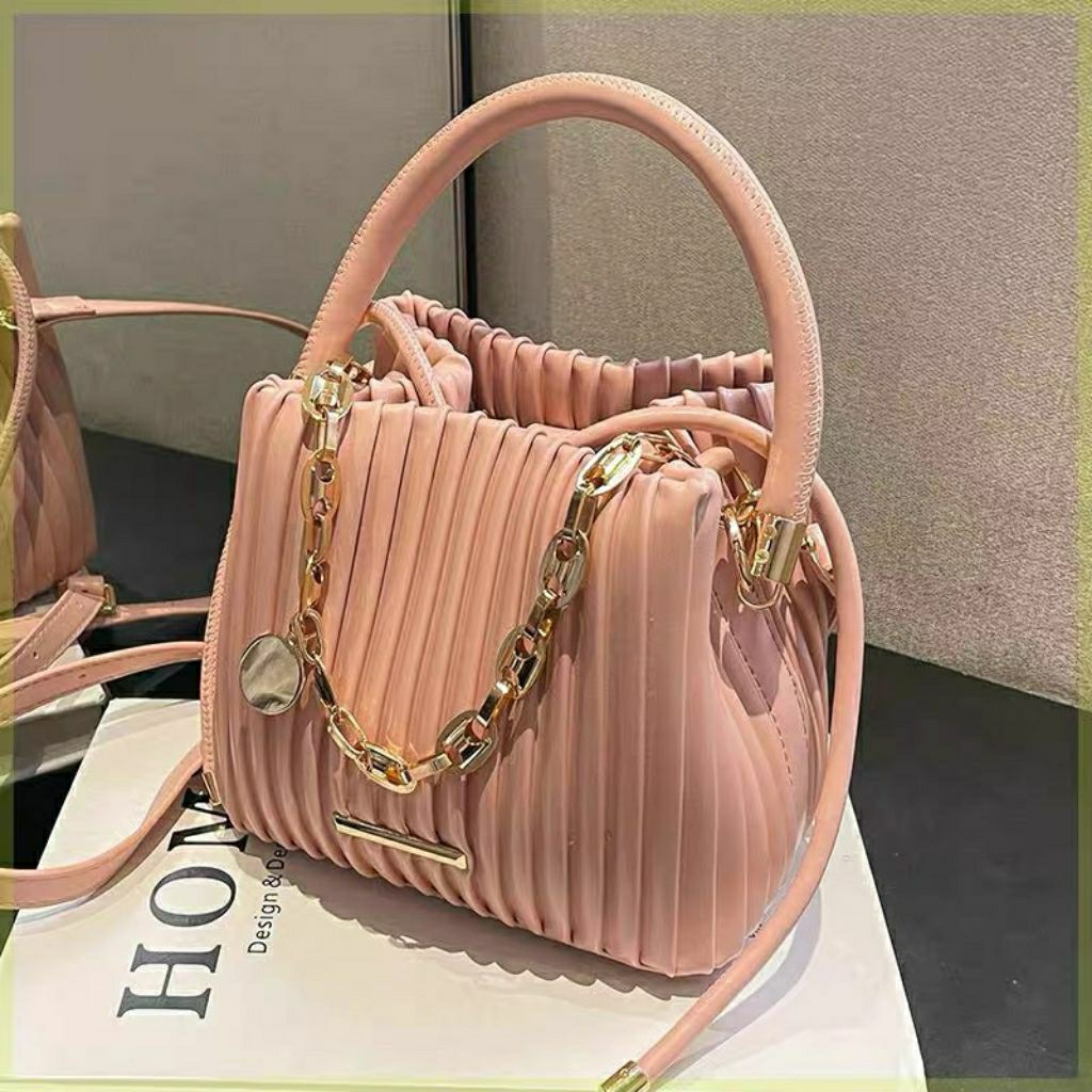 IMPORT TAS SELEMPANG TOP HANDLE WANITA MODEL PLISKET DENGAN RANTAI CANTIK ELEGAN LB 865