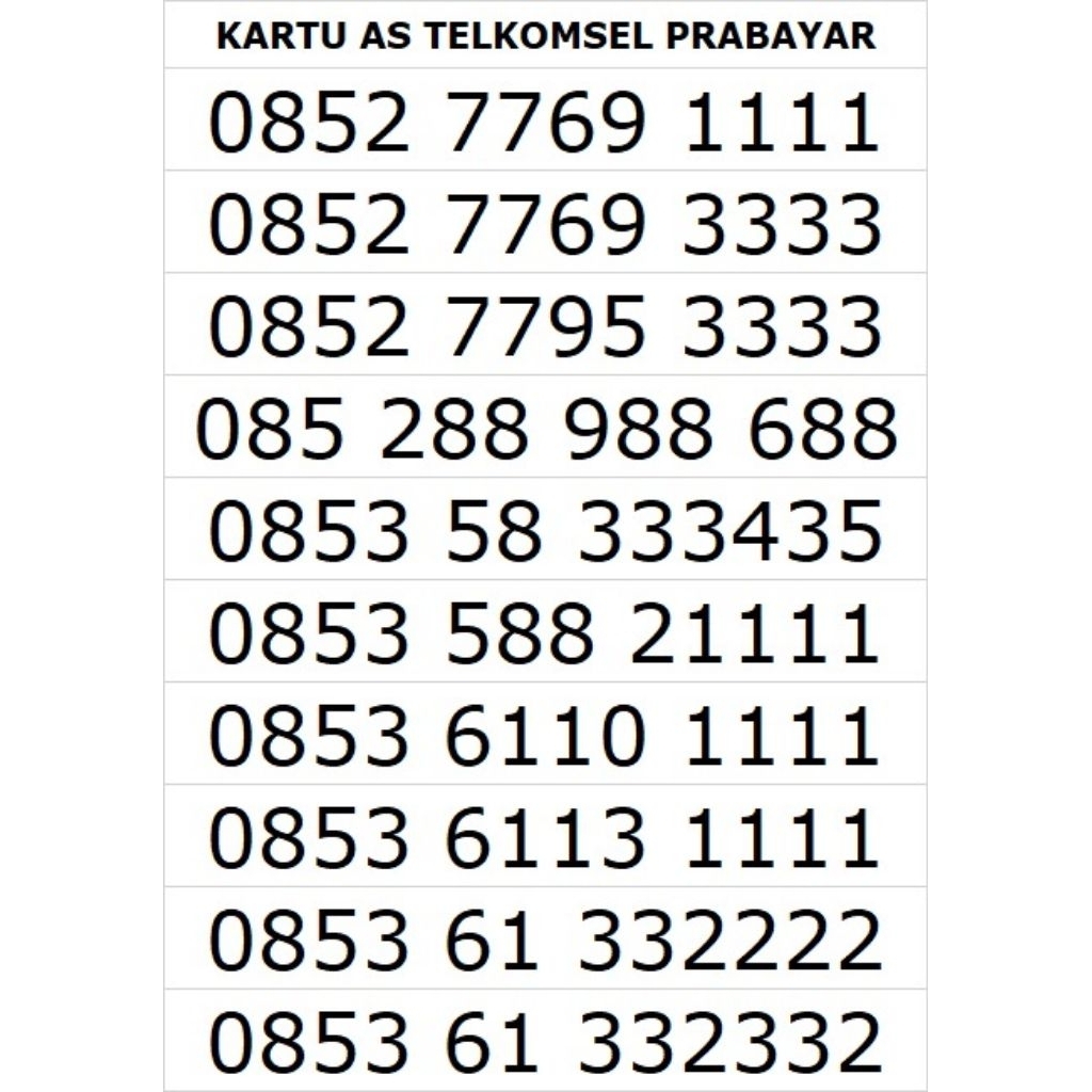 Nomor cantik  KARTU AS TELKOMSEL PRABAYAR (0823 / 0852 / 0853)
