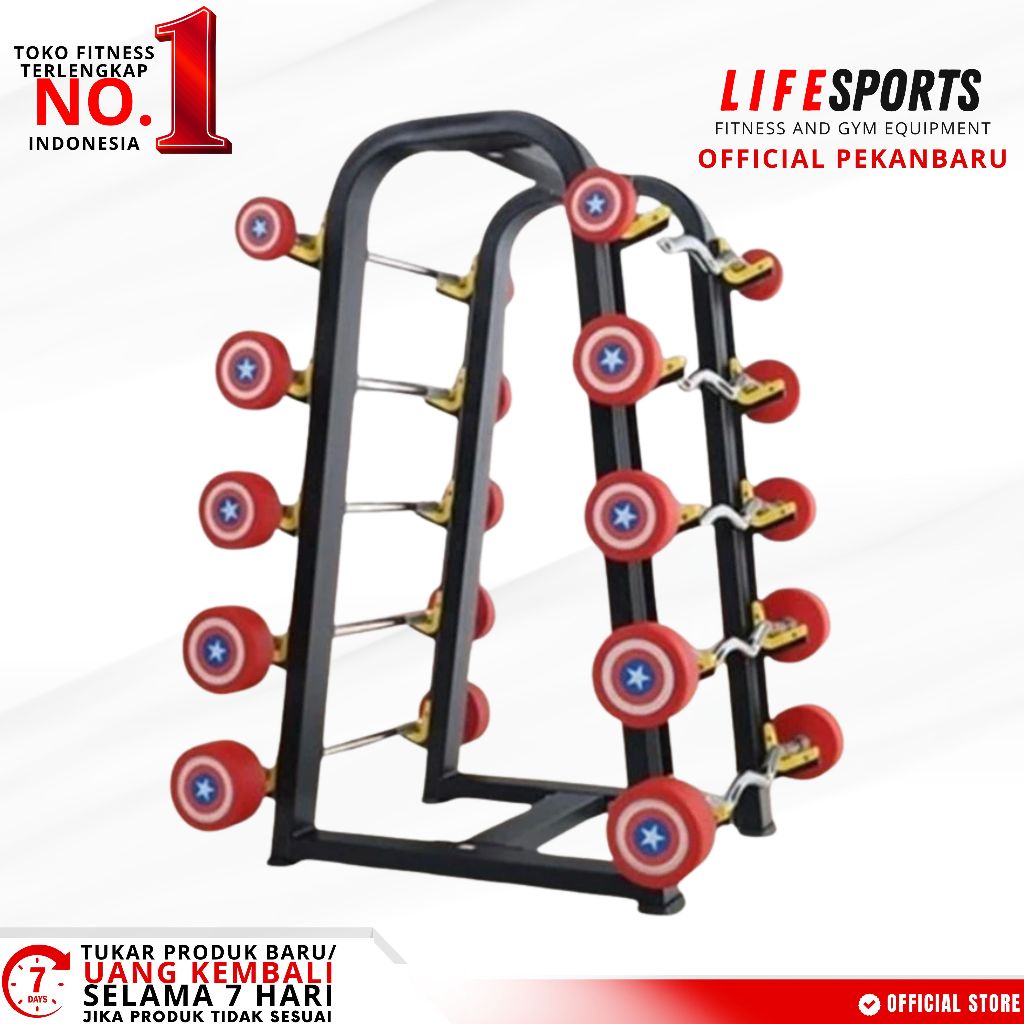 LIFESPORTS - Alat Fitness Gym Straight Curl Barbell Captain America Set Plus Rack Curve