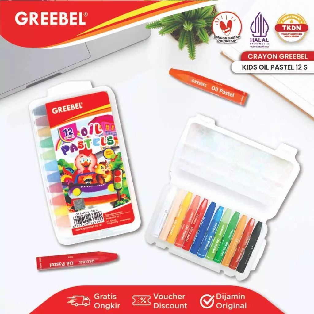 

GREEBEL Crayon Krayon Kids 12 Warna CS/Kids Oil Pastel 12 (KOP12CS) Crayon Set Mewarnai Professional