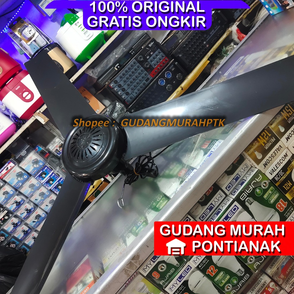 Hely fan JUMBO MYVO Hitam 3 sayap BESAR Kipas Gantung Langit Dek Black MHF 588 Angin kuat kencang