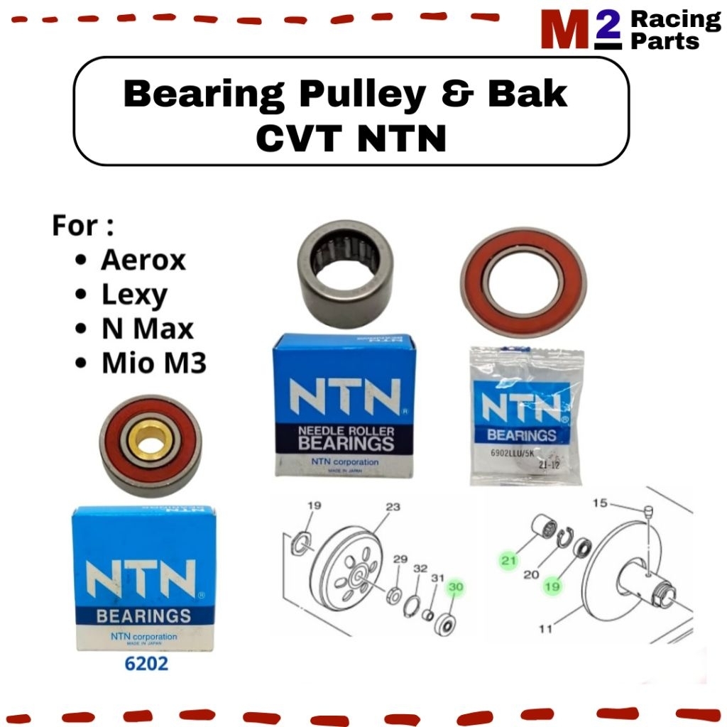 Laher Bearing Pulley Belakang & Bak CVT Full NTN Aerox N max Lexy Mio M3