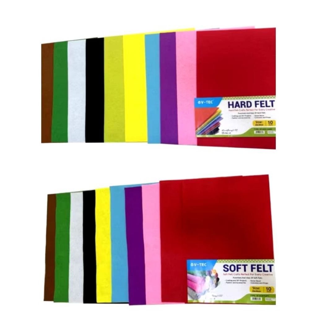 SOFT HARD FELT CRAFT SET 10 WARNA KAIN FLANEL LEMBUT KAKU PRAKARYA BONEKA KREASI
