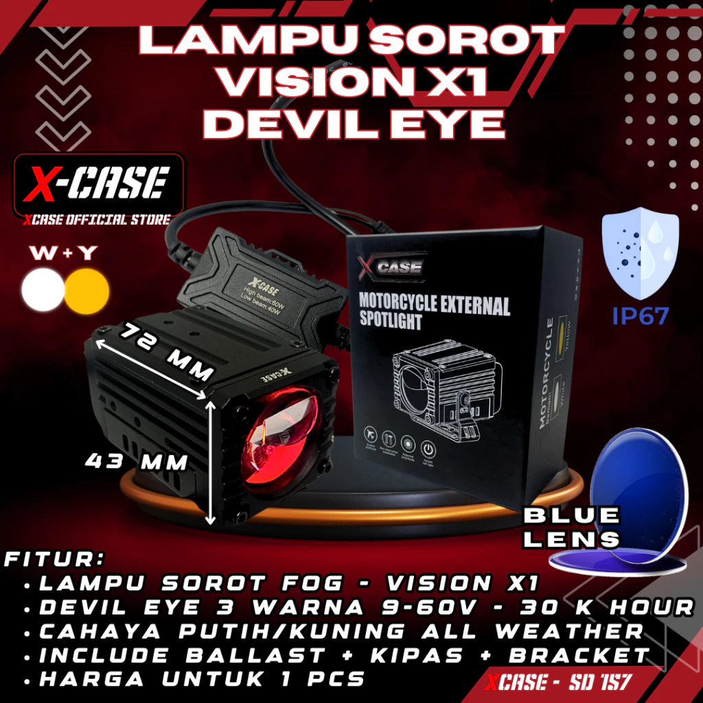 LAMPU TEMBAK X-CASE DEVIL+KIPAS PENDINGIN UNIVERSAL MOTOR MOBIL LAMPU SOROT SD167