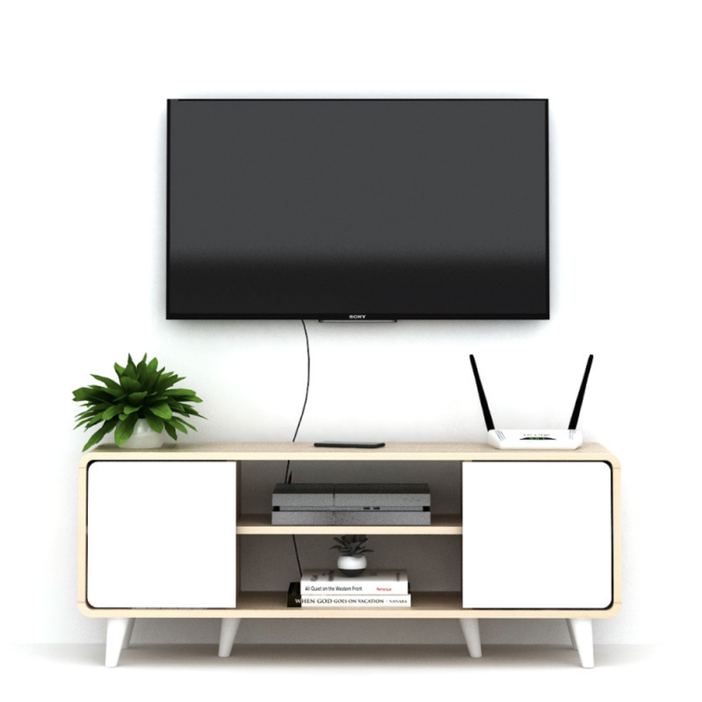 Meja TV minimalis simple putih coklat muda 100 180cm retro BANDUNG