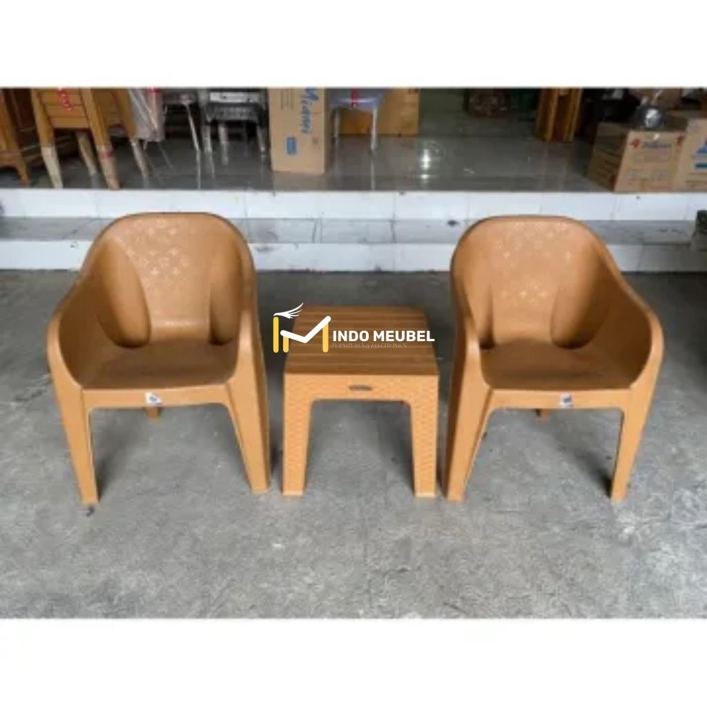 SET KURSI TAMU PLASTIK NAPOLLY + MEJA, SET KURSI SANTAI PLASTIK BAHAN TEBAL KUAT DAN KOKOH