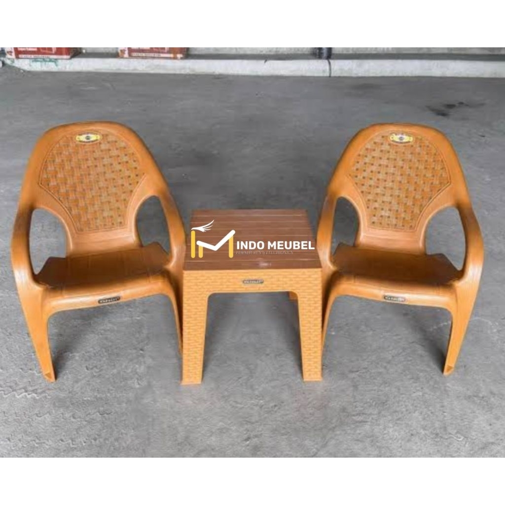SET KURSI TAMU PLASTIK NAPOLLY + MEJA , SET KURSI SANTAI PLASTIK NAPOLLY  BAHAN TEBAL KUAT DAN KOKOH