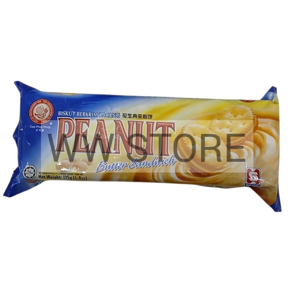 

Biskuit berkrim rasa kacang HUPSENG HUP SENG Cap Ping Pong PEANUT Butter Sandwich 135g