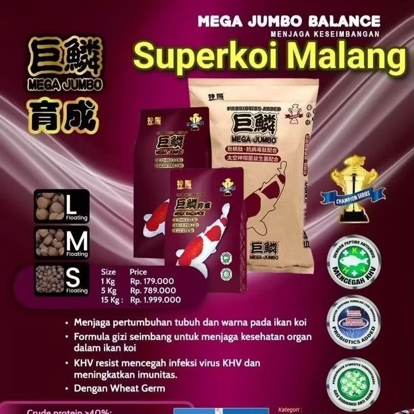 Mega Jumbo Balance 1KG Super Grow Color Warna Pertumbuhan Growth Colour Pakan Ikan Koi Import 1 KG