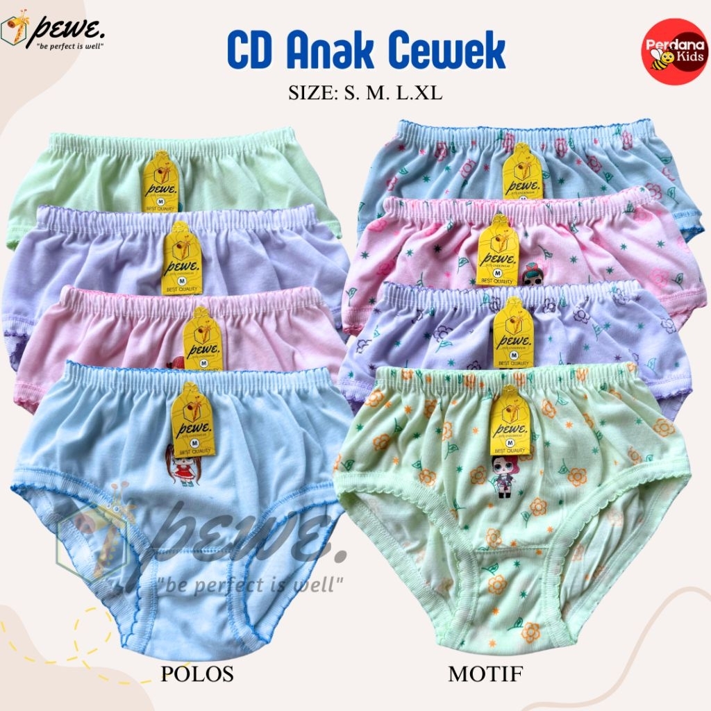 6 Pcs Celana Dalam Mix Motif Polos dan Bunga Anak Perempuan / Grosir Cd Anak Wanita Murah / Celana D