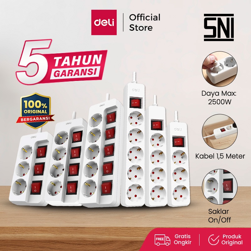 

Deli Stop Kontak 3/4/5 Lubang Kabel 1,5 Meter Saklar Switch Tahan Panas Child Safe Bergaransi ET7XX