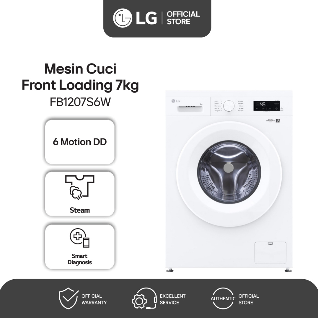 Free Instalasi - LG Mesin Cuci Front Loading Bukaan Depan 7kg Inverter Hemat Energi Steam Wash Atasi
