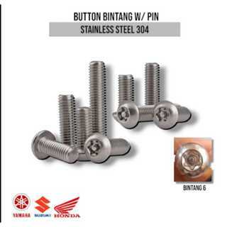 (1pcs) Baut  button torq M6 x 18 / Baut Button W/ Pin M6 x 18 / Baut Torx M6 x 18 Kunci T 20 Baut Pa