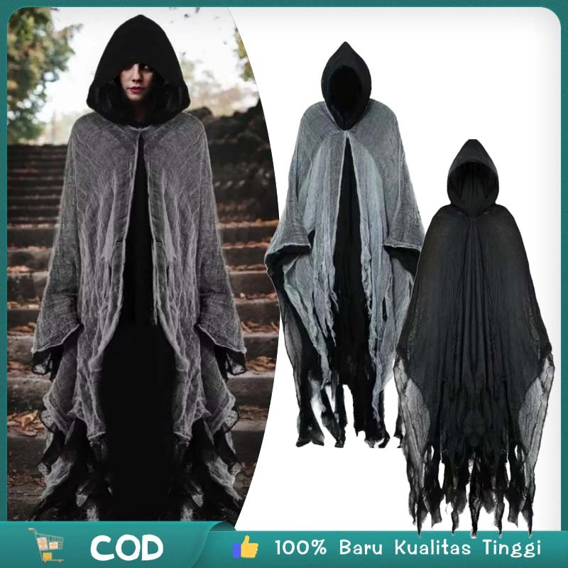 Jubah Cosplay Halloween Dewasa - Kostum Vampire Hitam, Jubah Penyihir, Jubah Death Angel