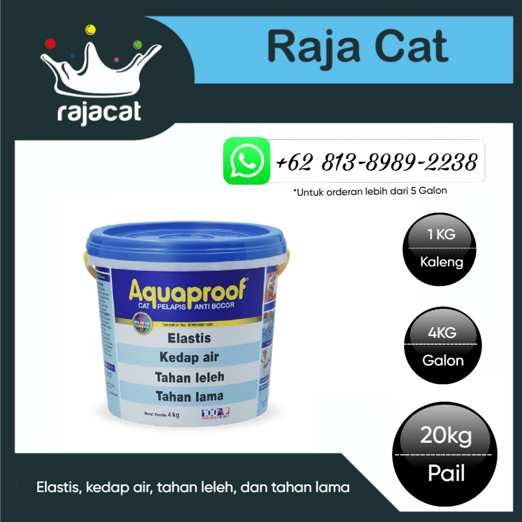 Aquaproof 4 KG 021 HITAM / Galon -  Pelapis Anti Bocor Raja Cat Elastis Kedap Air