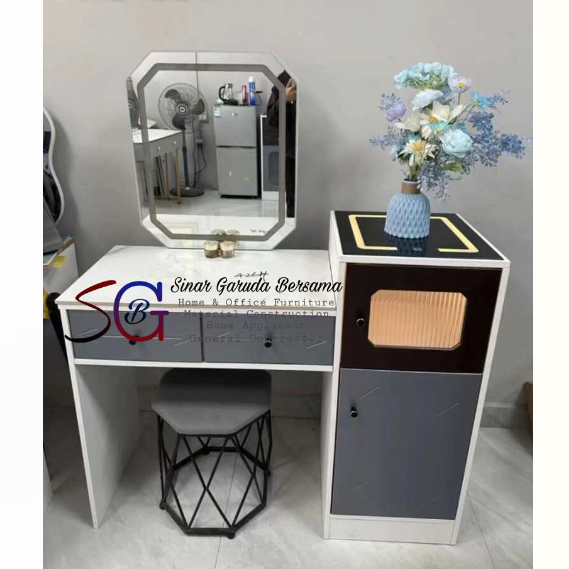 MEJA RIAS CERMIN LED TOUCHSCREEN IMPORT MOTIF MARMER ELEGAN / MEJA RIAS MINIMALIS DENGAN FITUR WIREL