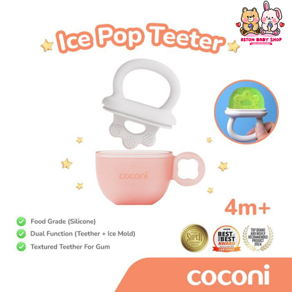 Coconi Ice Pop Teether – Teether + Cetakan Es Buah Bayi 2-in-1 | Food Grade Silicone, Aman untuk 4 B