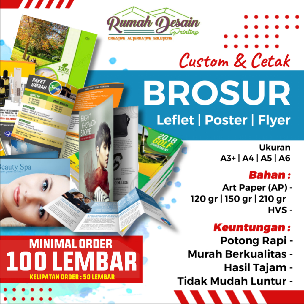 

[50pcs] Cetak Brosur Murah Ukuran A4 21x29.7cm || Bahan Art Paper 120gr 150gr 210gr HVS