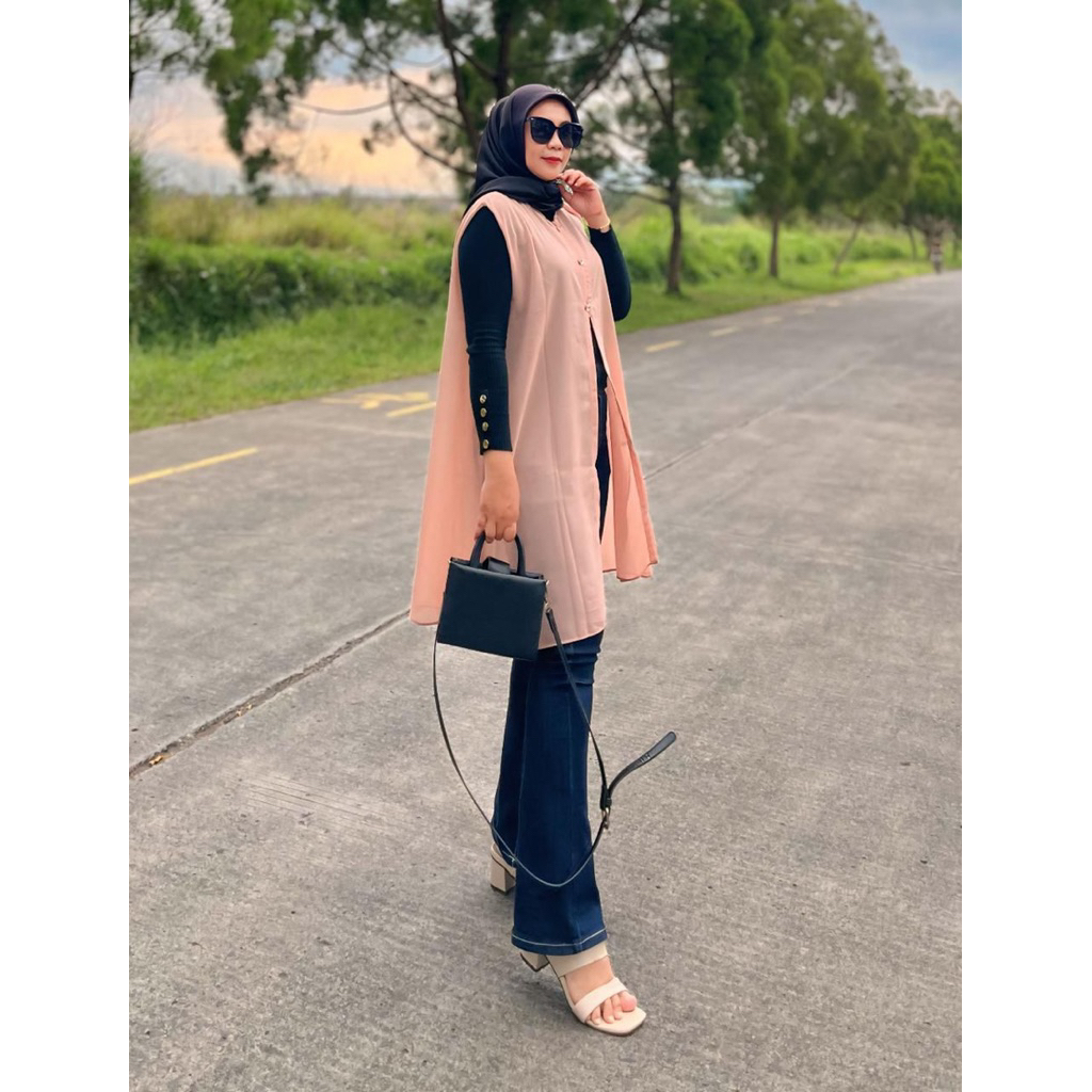 Outer Tanpa Lengan Muslimah Basic Casual Vest Wanita All Size