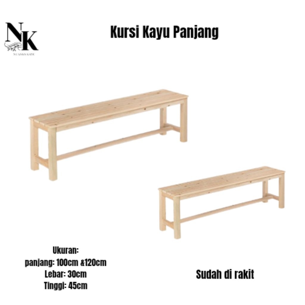 Kursi Kayu Panjang Serbaguna/ Kursi Cafe/ Kursi Taman Siap Pakai