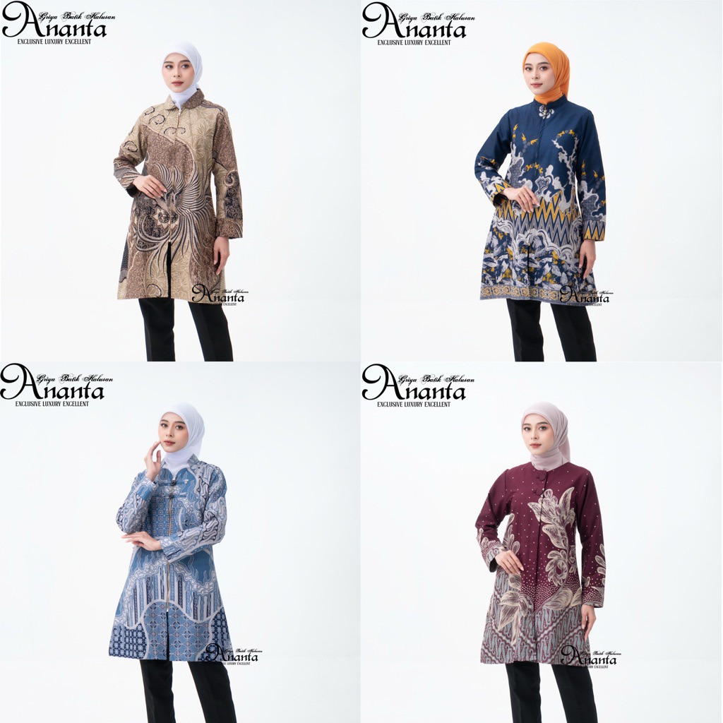 Batik Ananta Variasi Tunik Atasan Batik Wanita Modern Lapis Premium Tricot, 100% Katun Lengan Panjan