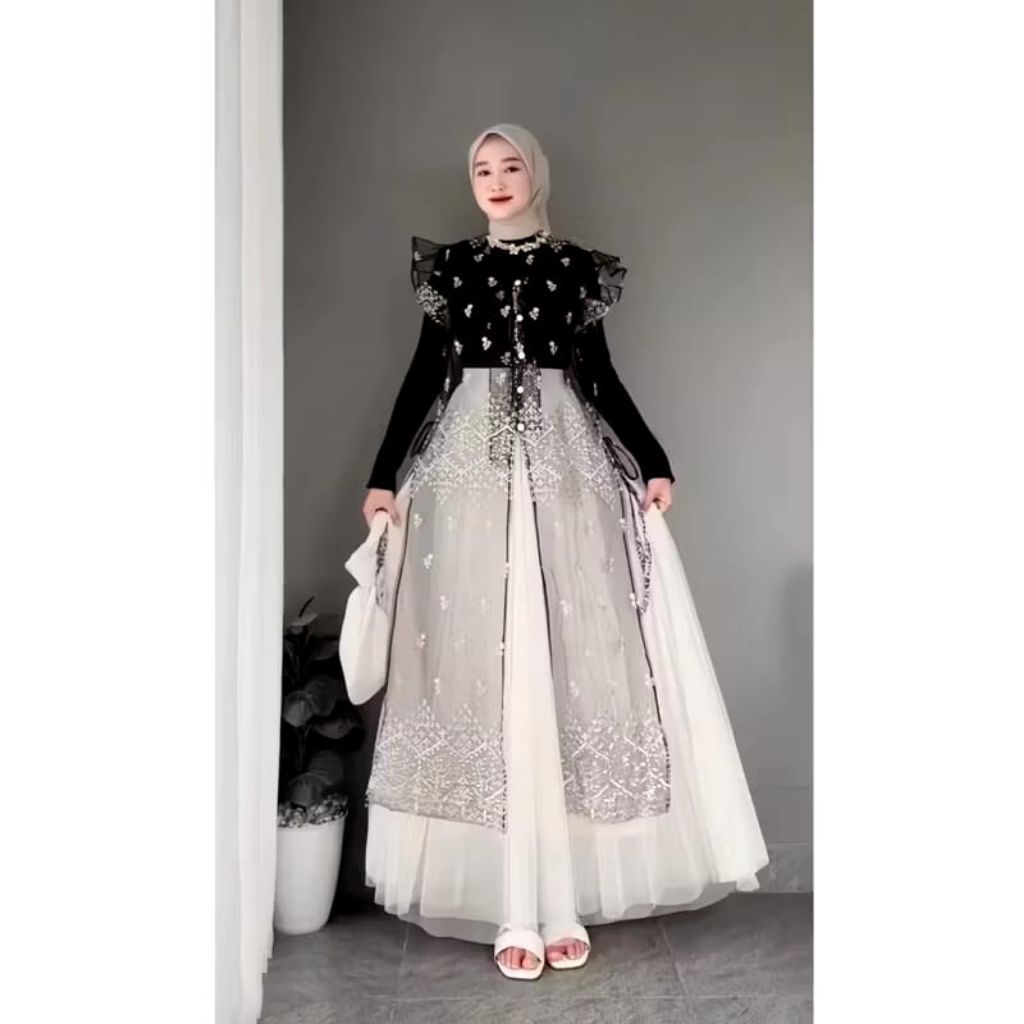 Chaira Outer Brokat Olla / Outer Tunik Kondangan / Long Vest Brokat Kancing Lengan Pendek